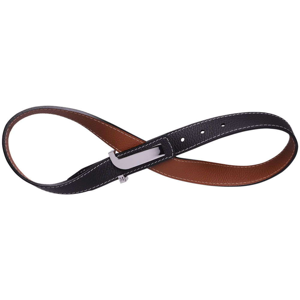 Reversible belt with contrast stitching in black and brown